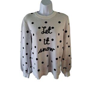 Marled Reunited Clothing Let It Snow Polka Dot Sweater Womens Small White Black